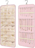 LAKSMI Large Hanging Jewelry Organizer for Closet, Wall or Door, 48 Pockets & 21 Hooks for Earrings, Necklaces and Rings (Pink1)