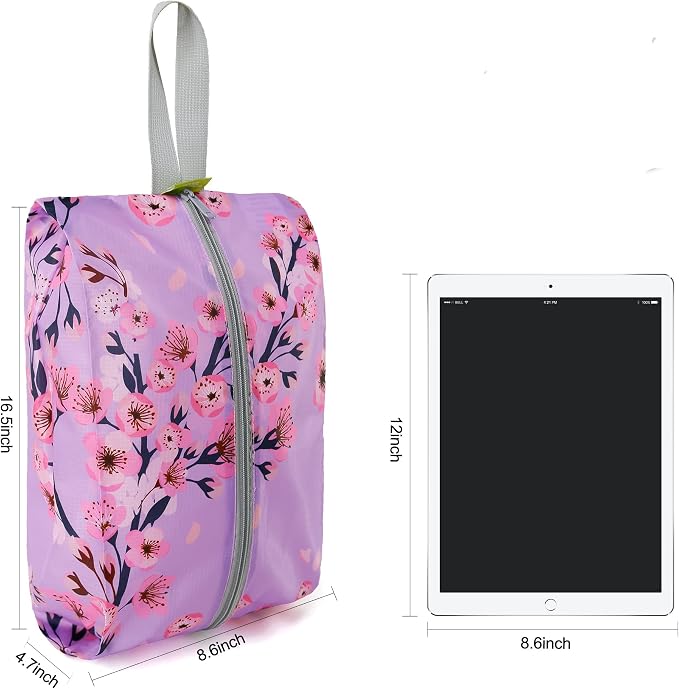 BeeGreen Shoe Organizer 6pcs Shoe Bags with Zipper Closure, Flower Design Shoe Storage Organizer with Handle Travel Bags For Men and Women, Portable Nylon Travel Gifts