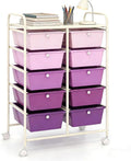 COSTWAY 10 Drawer Rolling Storage Cart, Utility Cart with Lockable Wheels | Mobile Art Supply Craft Organizer with Metal Frame, Multipurpose Drawer Cart for Paper for Office, School, Purple Gradient