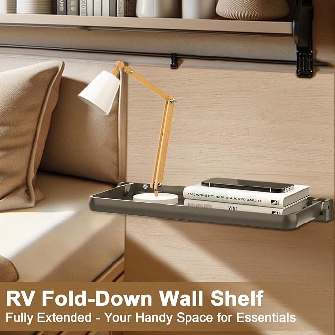Safoner RV Aluminum Fold-Down Wall Shelf - The Essential Camper Accessory for Interior Organization | Space-Efficient Versatile Floating Storage- 1 Pack