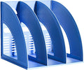 A4 File Holder Magazine File Folder Desk Organizer, Compartments Bookshelf Document Divider Paper Box Bookends for Office Home Organization and Storage Racks (Blue, 3 Compartments)