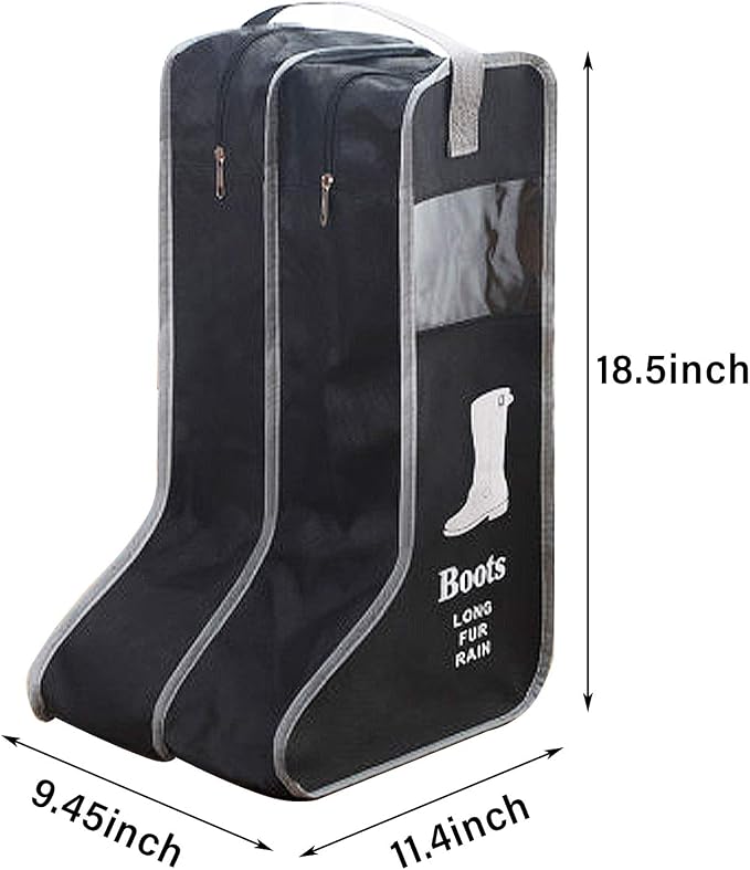 Portable Boot Storage Bags Dust Proof Shoe Bags for Storage,2 Pair Zippered Tall Boots Organizer Protector Bag with Handle for Home and Travel (Black)