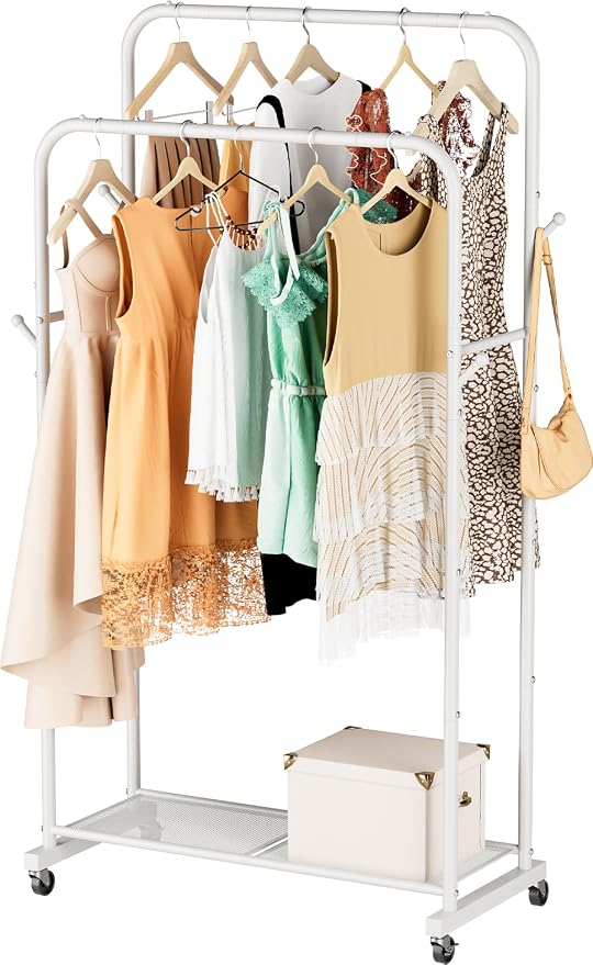 SINGAYE Wardrobe Standing Closet Clothing Rack With Shelf Hanging Clothes | Wardrobe Open Compact Small Metal Garment Hanger Stand Alone Free Standing Black Closet Rack Storage Organizer Heavy Duty