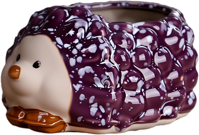 Ceramic Hedgehog Shaped Pen Pencil Holder for Desk Decoration Accessories Hedgehog Decor Makeup Brush Pen Cups Succulent Plant Pot Office School Ideal Gifts for Women, Mom or Birthdays
