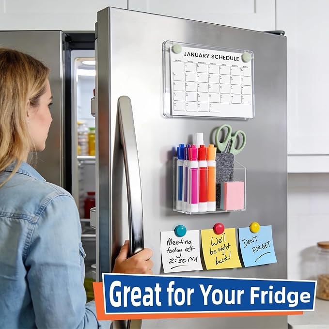 Simetufy Magnetic Pen Holder, Magnetic Dry Erase Marker Holder, magnetic pen holder for refrigerator, whiteboard, Pens, Pencils, Non-slip Acrylic Magnetic Marker Holder- Transparent, 1 Pack