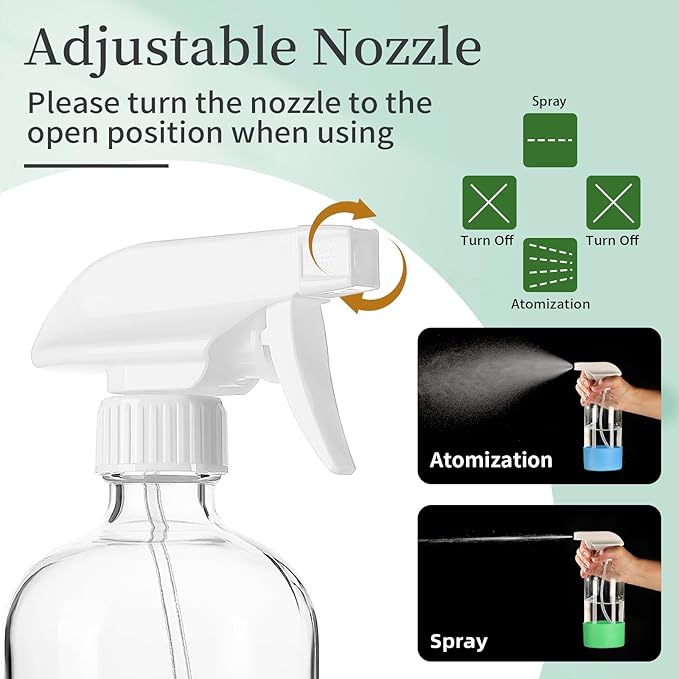 GIVAMEIHF 4 Pack Glass Spray Bottles with Silicone Sleeve,16oz Clear Glass Spray Bottles Refillable Empty Bottle with Adjustable Nozzle,Spray Bottle for Cleaning Solutions,Essential Oils,Pets,Hair