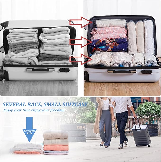 Andiker Vacuum Storage Bags 6 Pcs, Transparent and Environmental Protection Travel Compression Bags Sealing Clothes Bags Save 80% Space Saver Bag