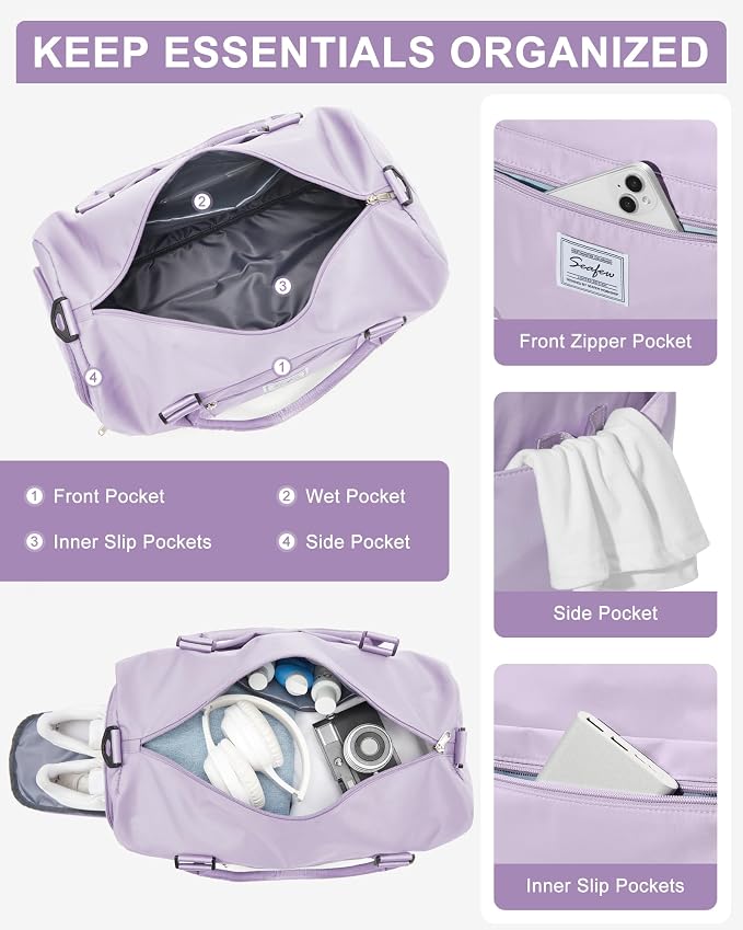 Gym Bag Womens Mens with Shoes Compartment and Wet Pocket Travel Duffel Bag for Women for Plane Sport Gym Tote Bags with Toiletry Bag Waterproof Weekend Overnight Carry on Bag Hospital Holdalls