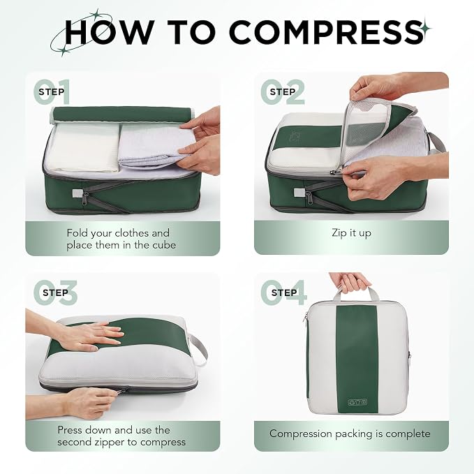 OlarHike 10 Set Compression Packing Cubes for Travel Essentials,Compressible Expandable Space Saver Bags for Organizing Clothes,Luggage Suitcase Garment Bags with Over 1000 pcs Mesh Holes(Dark Green)