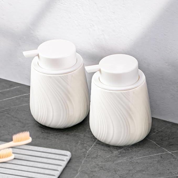 Agyiuns soap Dispenser Ceramic Lotion Dispenser with Easy-to-Press Pump for Bathroom 13.5 oz refillable Liquid Hand soap Dispenser for Hand sanitizers (Liquid-White)