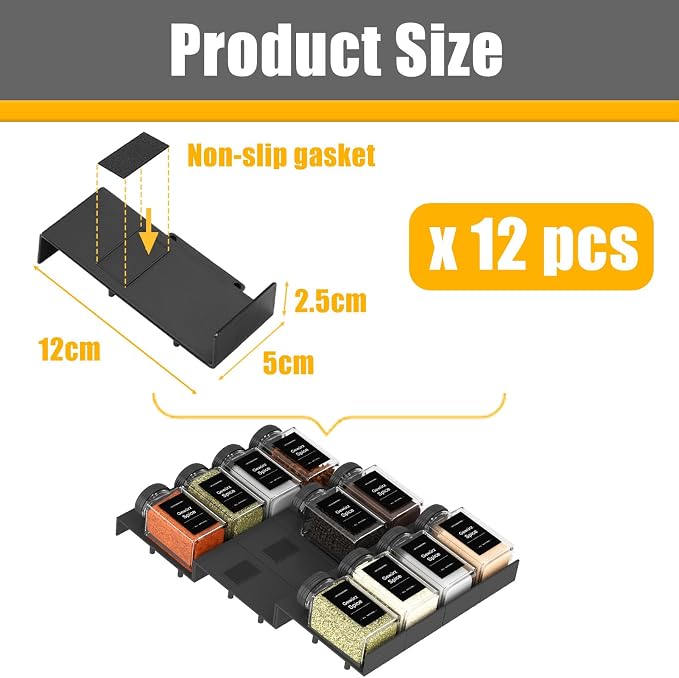 Famhap Spice Drawer Organizer Expandable 12 PCS, Fits 2"-24" Wide Drawer | Interlocking Design, Platz Sparen,Sturdy Plastic, for Kitchen Drawers Spice Jars