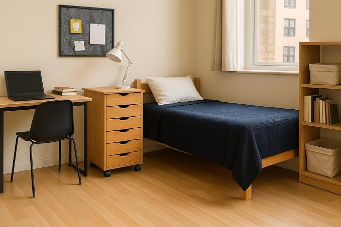 Jela-USA Solid Pine Wood 6 Drawer Rolling Cart, Honey Pine