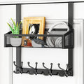 HapiRm Over The Door Hooks - Easy Installation Door Hanger with Basket and 16 Hooks, 304 Stainless Steel Storage Organizer for Towels, Coats, Bathroom, Kitchen, Dorm - Black