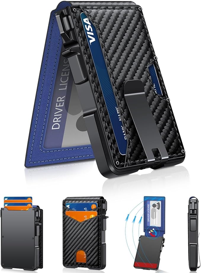 ZALVEX Wallet for Men, Mens Minimalist Wallet 9-13 Cards, Slim Compact Wallet with Money Clip & ID Window, RFID Blocking Smart Pop Up Card Wallet, Metal Aluminum Credit Card Holder Bifold Wallet | Money Clip & ID Window, Compact Smart Pop Up Card Walle...