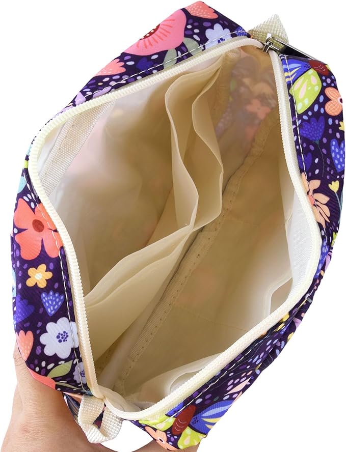 Multiple Pockets Portfolio Organizer with Zippered,Storage Pencil Pouch Bag | Waterproof Travel Toiletry Bag,Portable Pencil Pouch for Notebooks,Stationeries,Make-up,Journal Office Art Supplies,DP Flower
