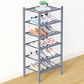 Smiry Bamboo Shoe Rack for Closet, 6 Tier Small Wooden Shoe Organizer, Stackable Wood Shoe Storage Shelf for Entryway, 14 Vertical Slats, 3+3 Stack Heavy-Duty Legs, 17.32"x11.02"x36.61", Grey