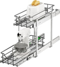 2 Tier Pull Out Cabinet Organizer - 8" W x 22" D Soft Close Slide Out Shelves with Shelf Liners - Pullout Drawers for Kitchen Cabinets, Pantry, Bathroom, Heavy Duty Steel Wire Baskets
