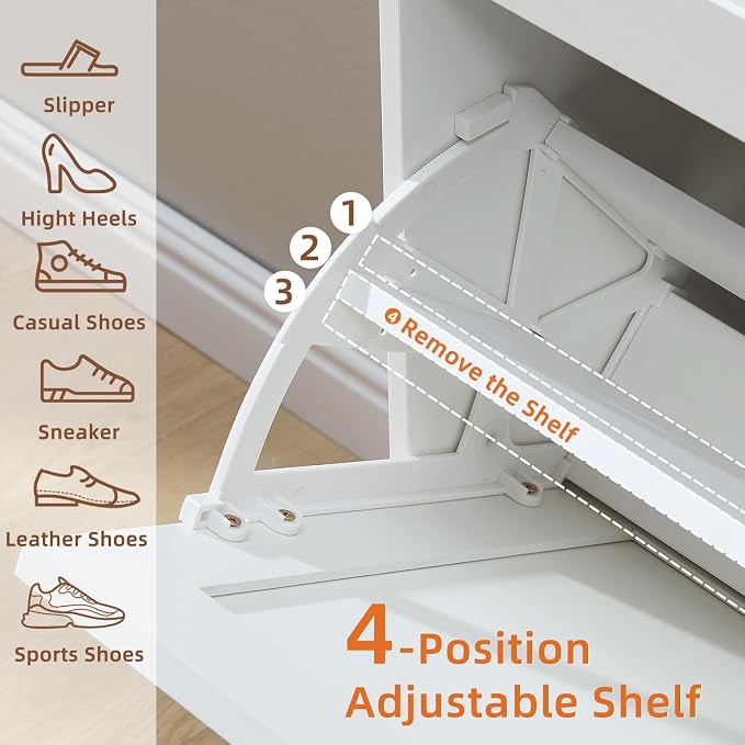 LEYAOYAO Shoe Cabinet Storage for Entryway with 2 Flip Drawers Rack Narrow Organizer Slim Hidden Wood Shoe Cabinet Furniture White