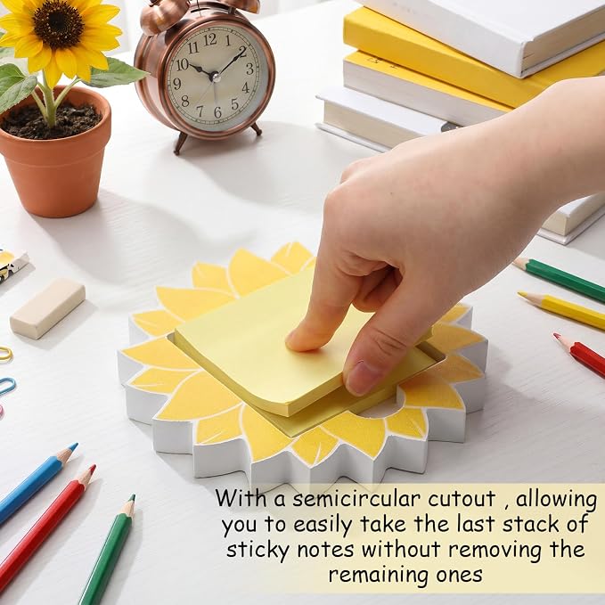 Sunflower Sticky Note Holder Large Wood Notepad Dispenser 3 x 3 Sticky Notes Organizer Cute Self Stick Memo Pad Holder for Desk Back to School Gift Sunflower Office Decor, No Pads Included
