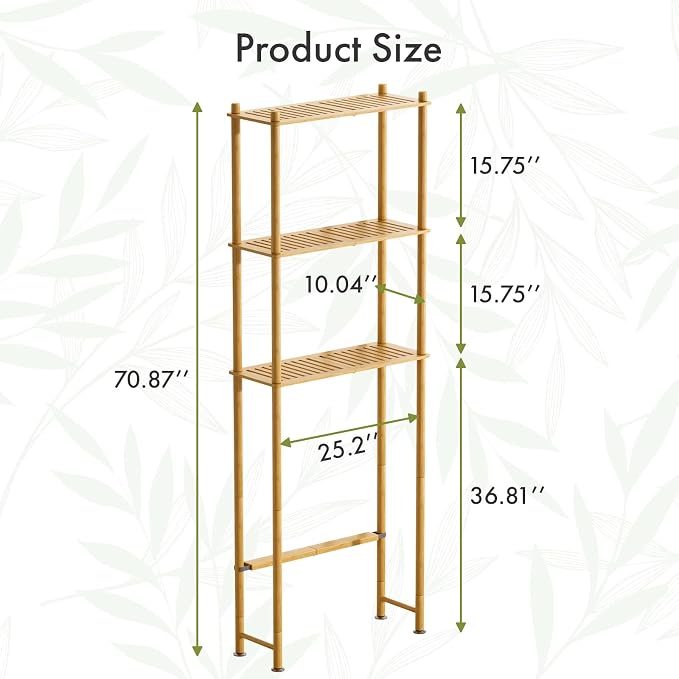 AmazerBath Over The Toilet Storage Bamboo, Bathroom Over Toilet Organizer Rack, 3-Tier Freestanding Above Toilet Shelf for Bathroom, Laundry, Space Saver, Natural Color