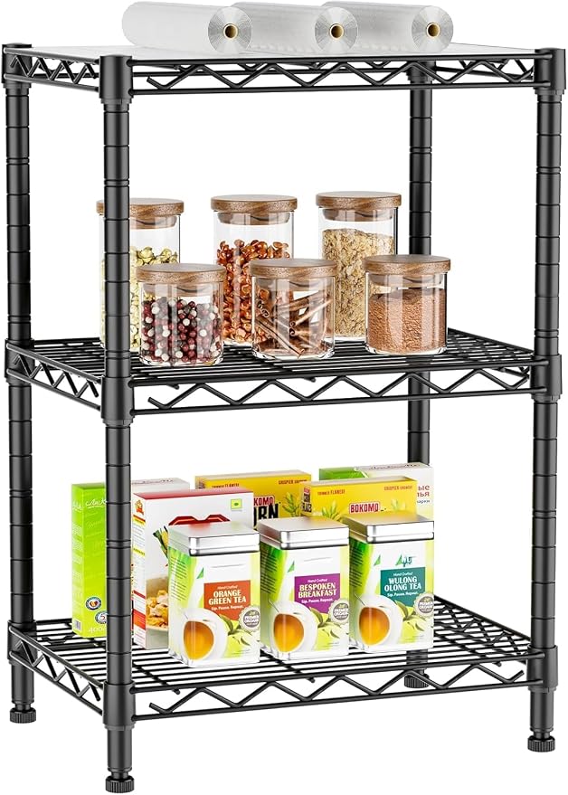 Xcity Storage Shelves, 3 Tier Heavy Duty Metal Shelving Unit, 1050 LBS Adjustable Steel Wire Shelf for Commercial, Pantry, Kitchen, Garage, 12" D x 18" W x 30" H, Black