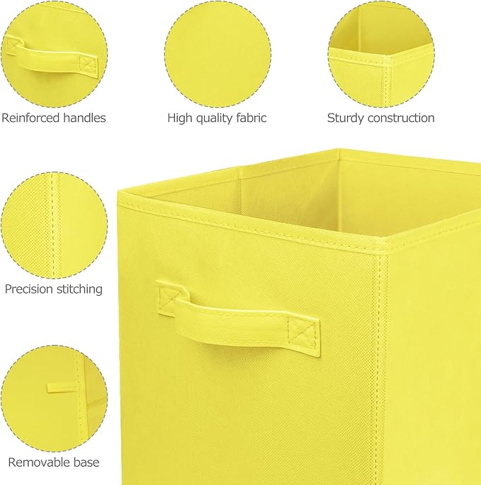 2 Pcs Storage Cubes, 10.5 Inch Collapsible Storage Bins, Fabric Foldable Bins for Organization, Durable Storage Bins for Closet, Shelves, Offices (Yellow)
