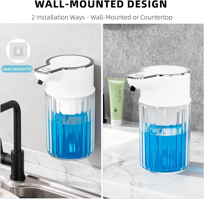 Automatic Liquid Soap Dispenser Touchless, 12oz Rechargeable Soap Dispenser with 4 Adjustable Levels, Auto Hand Soap Dispenser for Kitchen, Bathroom Countertop, Wall Mounted, IPX5 Waterproof
