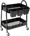 danpinera 2-Tier Rolling Cart, Utility Cart Mobile Metal Rolling Storage Cart with Lockable Wheels & Hanging Cups & Hooks for Kitchen, Bathroom, Office, Workshop, Purple