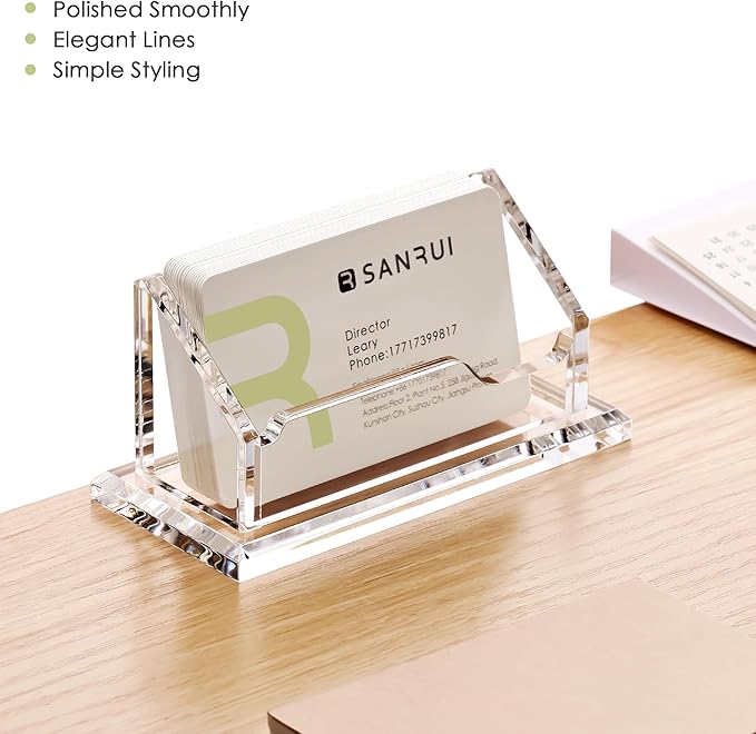 SANRUI Acrylic Business Card Holder for Desk, Single Clear Card Display Stand, Horizontal Desktop Business Card Organizer for Tabletop Countertop Office, Holds 60 Cards