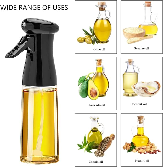 Olive Oil Sprayer for Cooking , 200ml Glass Oil Dispenser Bottle Spray Mister , Refillable Food Grade Oil Vinegar Spritzer Sprayer Bottles for Kitchen, Air Fryer, Salad, Baking,Gifts for Mom Dad