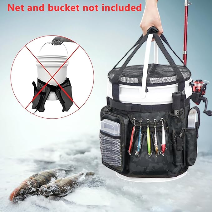 Fishing Bucket Backpack Fishing Bucket Organizer with Multi Pocket Fishing Gear and Accessories Organizer Suitable 5 Gallon Bucket Multi-functional Tool Bucket Bag for outdoor
