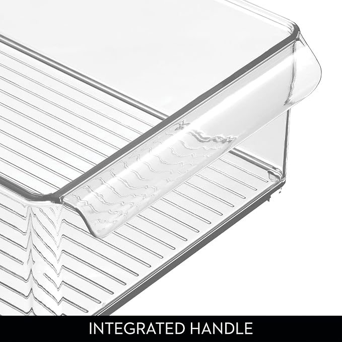 iDesign Stackable Fridge Storage Bin, Clear | Front Handle, Made in USA