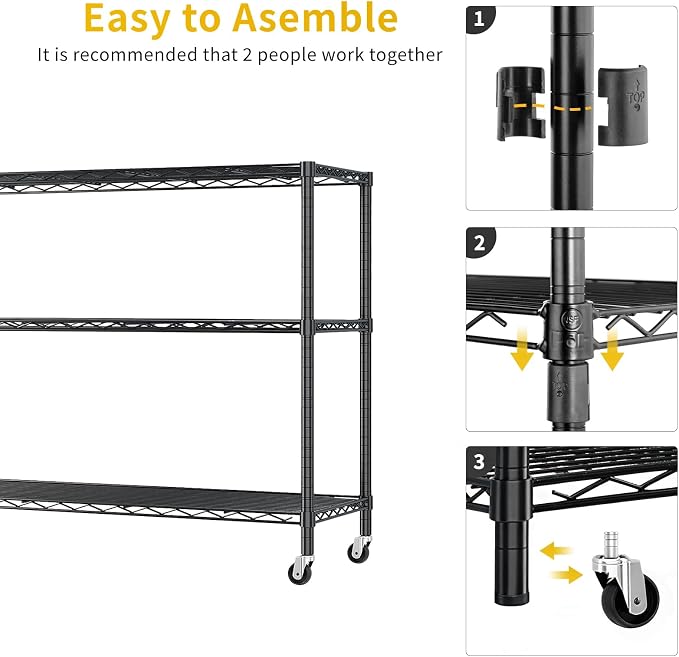 Karl home 3-Tier Adjustable Metal Storage Shelves with Wheels | Heavy Duty Wire Storage Rack Organizer, Multipurpose Garage, Pantry Display Shelf, for Household Indoor Storage Solutions