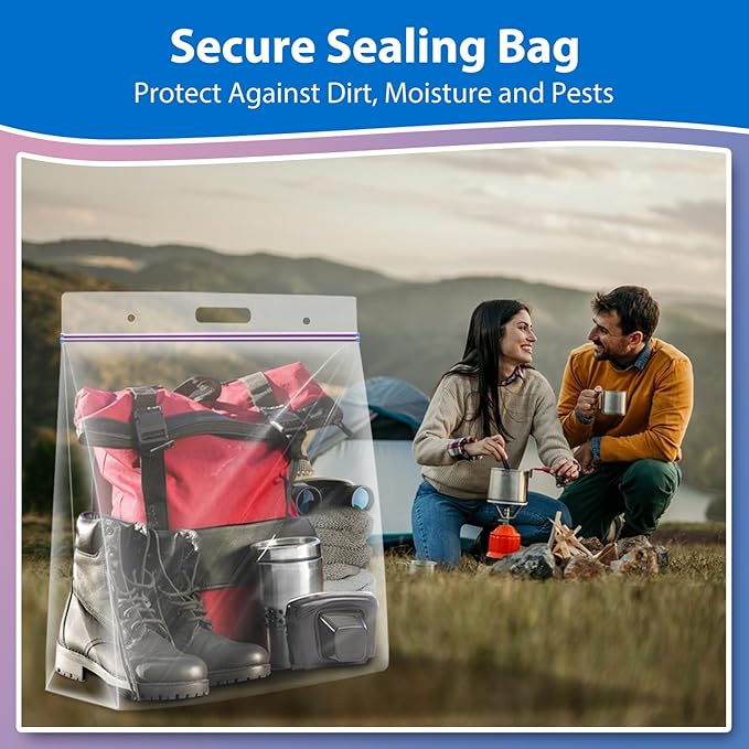 Zipper Storage Bags with Handle and Bottom, Pack of 6, 3 Gallon Heavy Duty Clear Handy Plastic Bag, 16"x18" Reusable Large Zip Storage Bag for Sports, Travel, Moving and Clothes, 3-Mil Thick