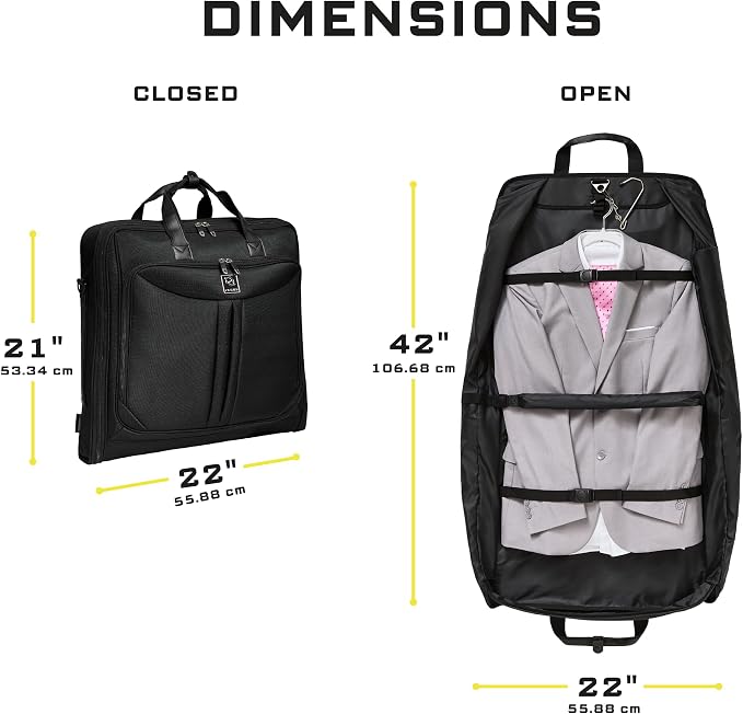 ZEGUR Premium Suit Garment Bag Carry On - Hangs 4 Suits - Travel & Business with Shoulder Strap and Laptop Compartment