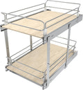 2 Tier Pull Out Cabinet Organizer 14.45" W X 22" D, Wood & Chromed | Full Slide Out Drawers For Kitchen Cabinets, Cabinets Capacity Heavy Duty Caddy, Cabinet Pullout Shelves , Pantry Storage