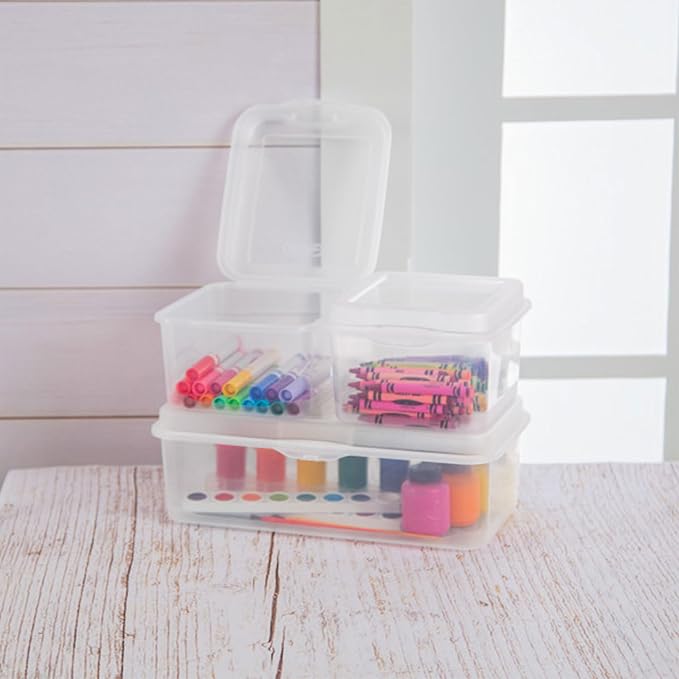 Sterilite FlipTop, Stackable Small Storage Bin with Hinging Lid, Plastic Container to Organize Desk at Home or Office, Clear, 36-Pack | Bin with Hinged Lid, Stackable Multipurpose Organizer for Art & Craft Supplies, Accessories, Photos & CDs, Home or O...