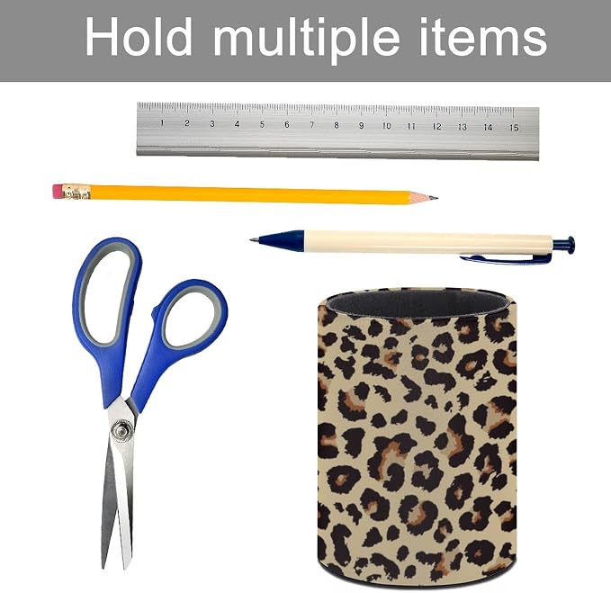 Leopard Print Pen Holder Pencil Cup for Desk Organizer | Cute Makeup Brush Holder PU Multifunctional Office Suppliesfor Decor Home Classroom School