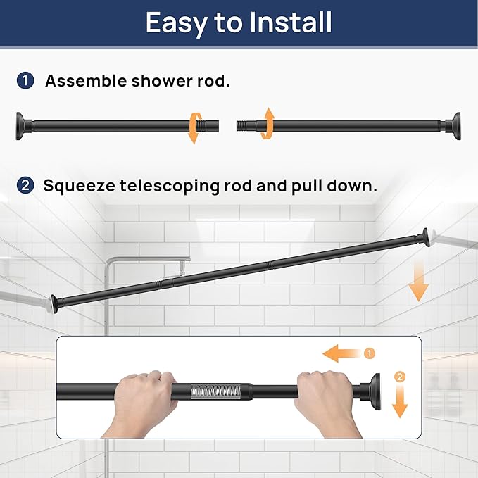 ENJOYBASICS Matte Black Shower Curtain Rod 30 to 76 Inches, Stainless Steel Adjustable Spring Tension Rods No Drill for Bathroom, Closet, Window, Room Divider, Never Rust, Non Slip