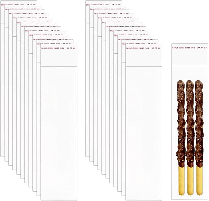 DecorBess Long Self Sealing Cello Bags 2x8'' 500pcs Adhesive Plastic Gift Bags 2mil Clear Self Stick Cellophane Bags for Bakery Candies Necklaces Crafts Candles Snacks Nuts Gift Party Favor