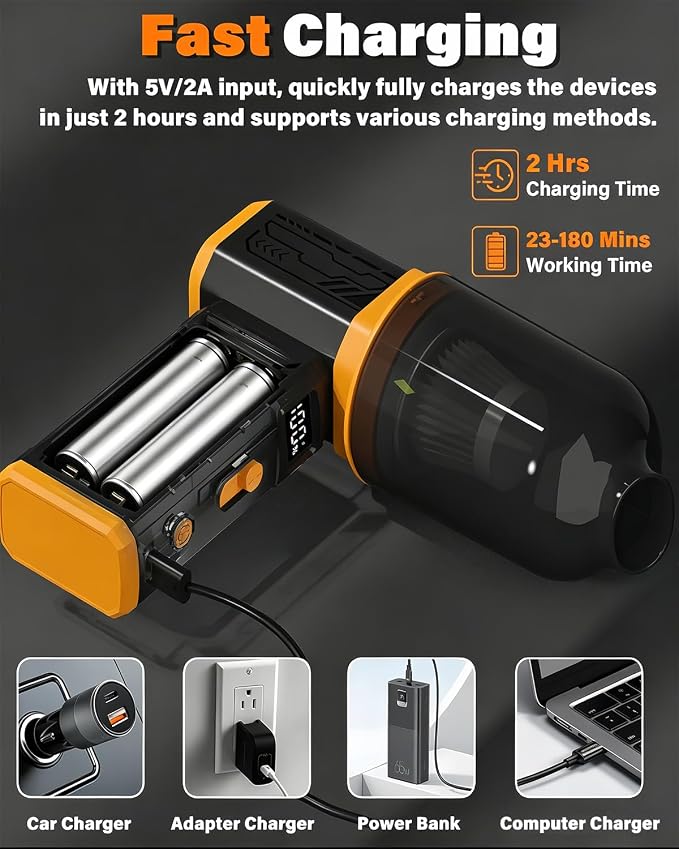 FT08 Compressed Air Duster, 1-10 Stepless Speed Adjustable | Powerful Electric Dust Blower with Display , 130000RPM Brushless Motor, Jet Fan for Keyboard PC Car Outdoor, Black, 2-in-1