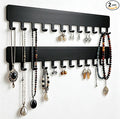 Self-Adhesive Metal Necklace Organizer, Sturdy Necklace Holder Wall Mounted with Hooks for Tangle-Free Jewelry Storage, Self-Adhesive Hanging Jewelry Organizer, No Drilling, 2 Pack (Black)