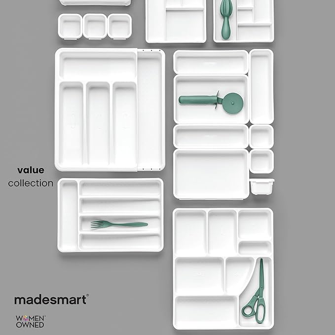 madesmart Original Junk Drawer Organizer® with Sliding Top Tray, 13 Compartments, Multi-Purpose Storage for Kitchen, Office & Bathroom Drawers, Carbon