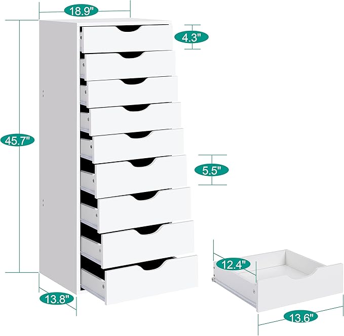 Slim Tall 9-Drawer File Cabinet for Small Offices – Narrow Office Storage Cabinet for Home Office, Modern Office File Cabinet Organizer for Cosmetics, Books.