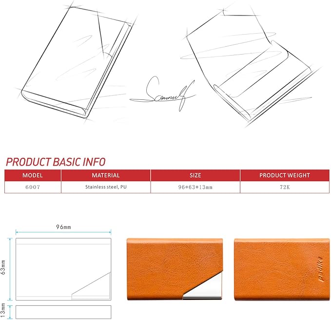 Padike Business Card Holder, Upgraded Leather Business Card Case Pocket Card Holders for Men or Women, Metal Slim Name Card Holder RFID Blocking Business Card Carrier with Magnetic Closure(Z-Orange)