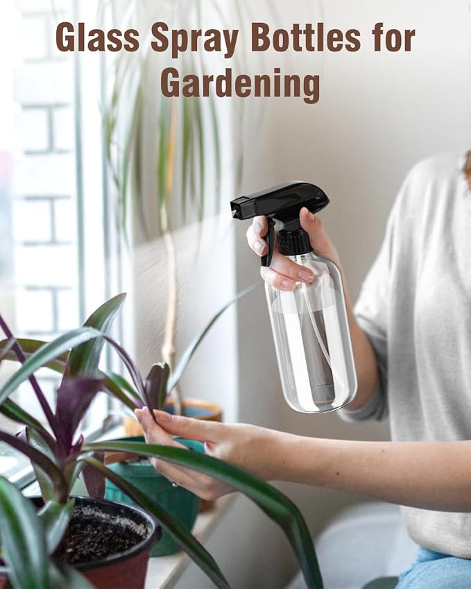 Bontip Glass Spray Bottle, Glass Spray Bottle Set & Accessories Refillable for Plants Window Cleaners Aromatherapy Facial Hydration Watering Flowers Hair Care (2 Pack/8 oz) (Transparent)
