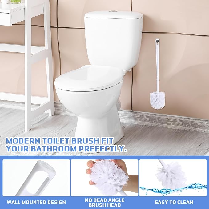 Mimorou 50 Pcs White Toilet Brush, Bathroom Toilet Bowl Brush, Soft Bristle Long Handle Plastic Toilet Scrubber for Bathroom