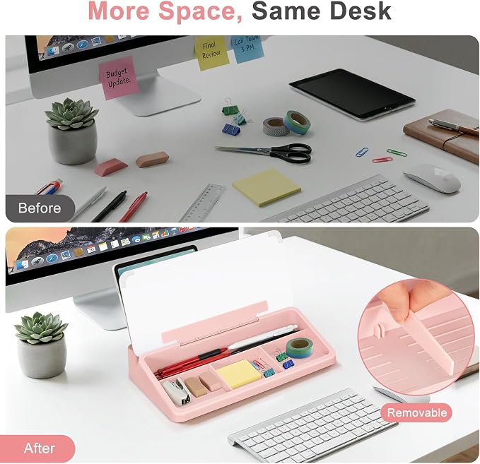 Small Desktop Glass Whiteboard with Storage, Desk White Board Stand Pink | Computer Keyboard Stand, Office Desk Organizers and Accessories with Drawer, To Do Memo Notepad, Home School Supplies