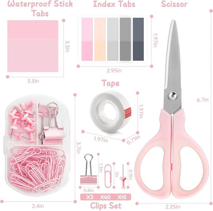 Pink Office Supplies Set for Kids, Stapler and Tape Dispenser for Women, Pink Desk Accessories for Kids, Office Desk Accessories Gift for Women, Boss Lady, Coworkers