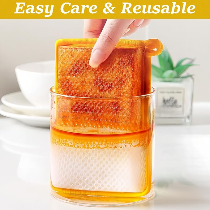 Generic Reusable Kitchen Scrub Dish Sponges, Upgrated Dual-Sided Sponges Kitchen Dishcloth, Multipurpose Dishwashing Rags for Cleaning Kitchen, Washing Dishes, Pot Brush, Grill Cleaner (10), Yellow